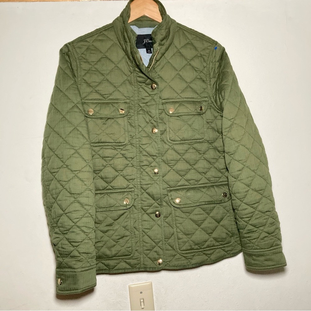J Crew women’s quilted olive barn coat
